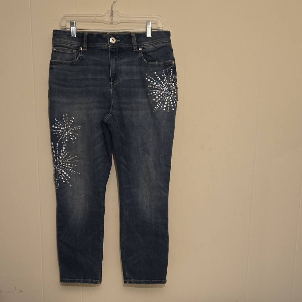 Ladies INC Embellished Stretch Blue Jeans Size 10